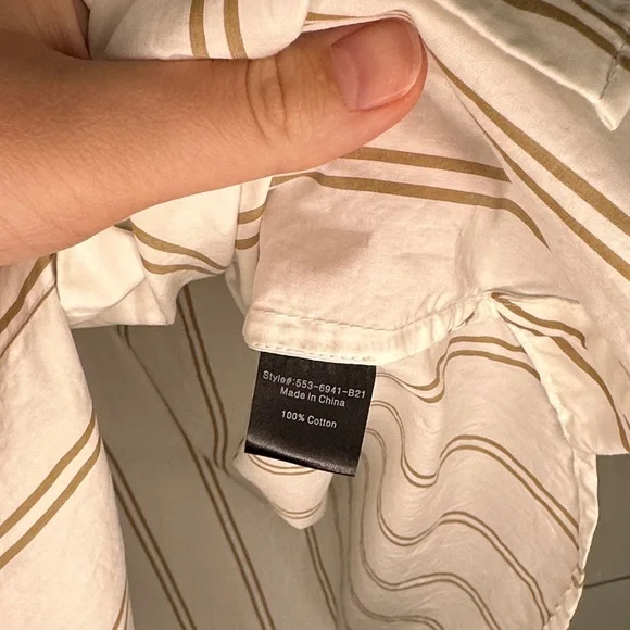 Jenni Kayne Boyfriend Khaki and White Double Striped Button Up Shirt - XL